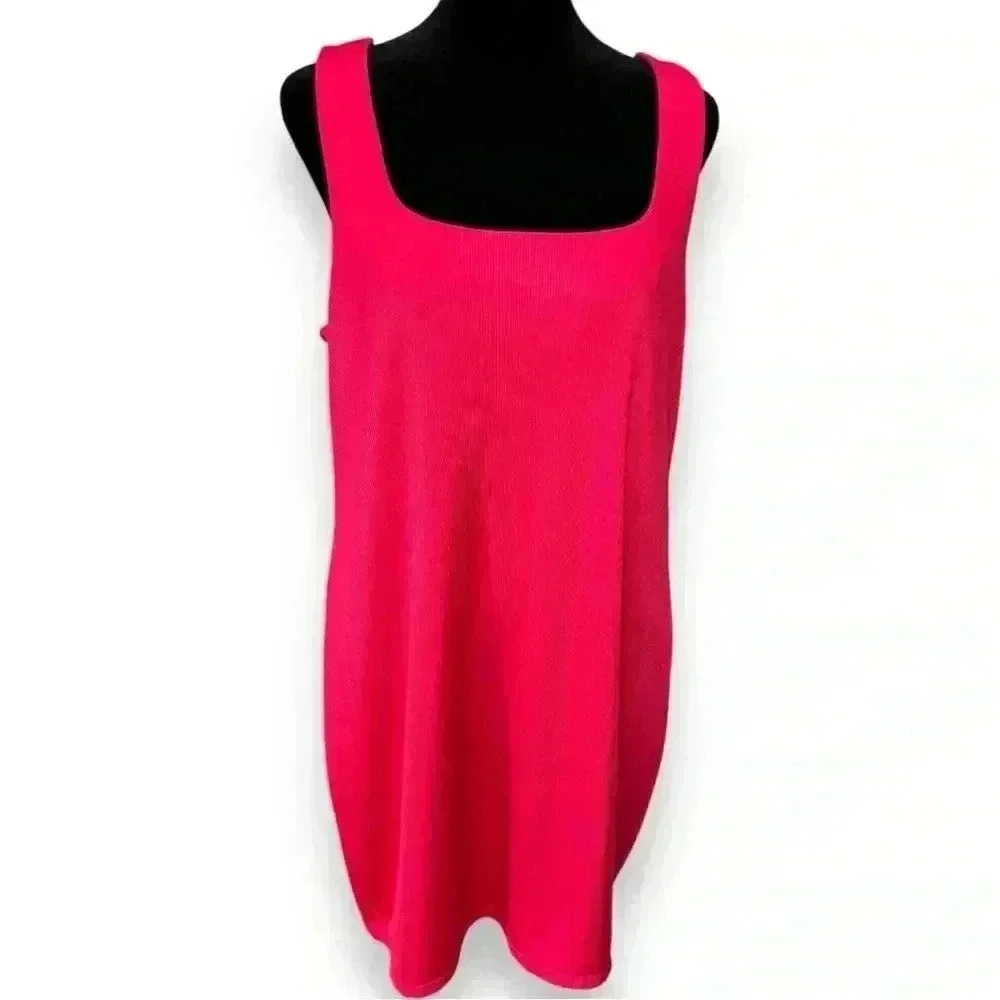 A New Day Women’s Size Large Hot Pink Sleeveless Square Neck Ribbed Mini Dress - Picture 4 of 11